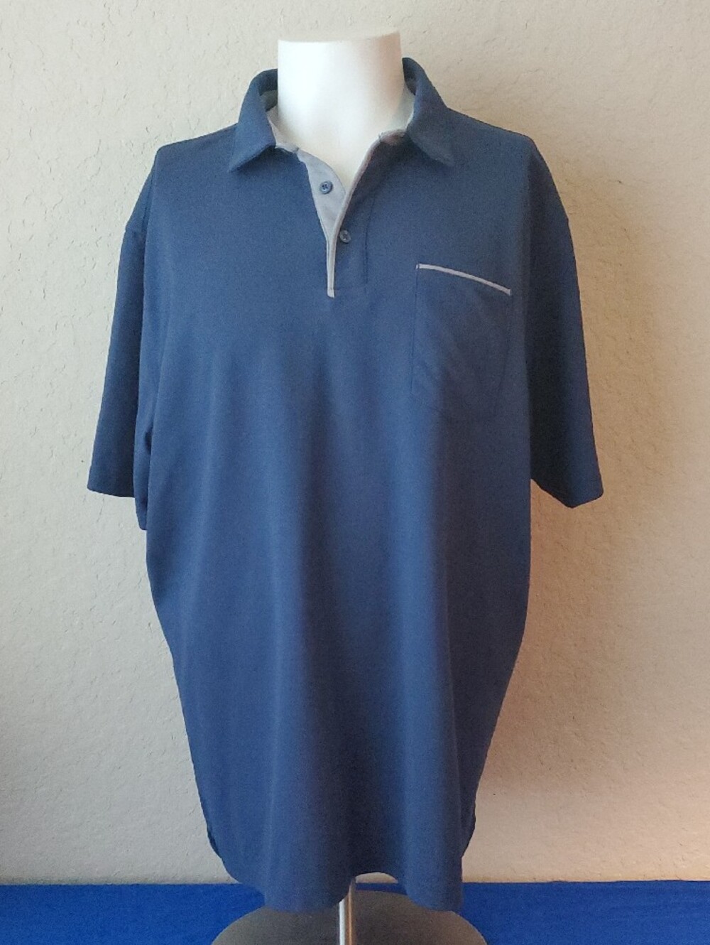 Pebble Beach Men's Performance Polo Shirt Navy Blue Light Gray Trim Golf Top XL